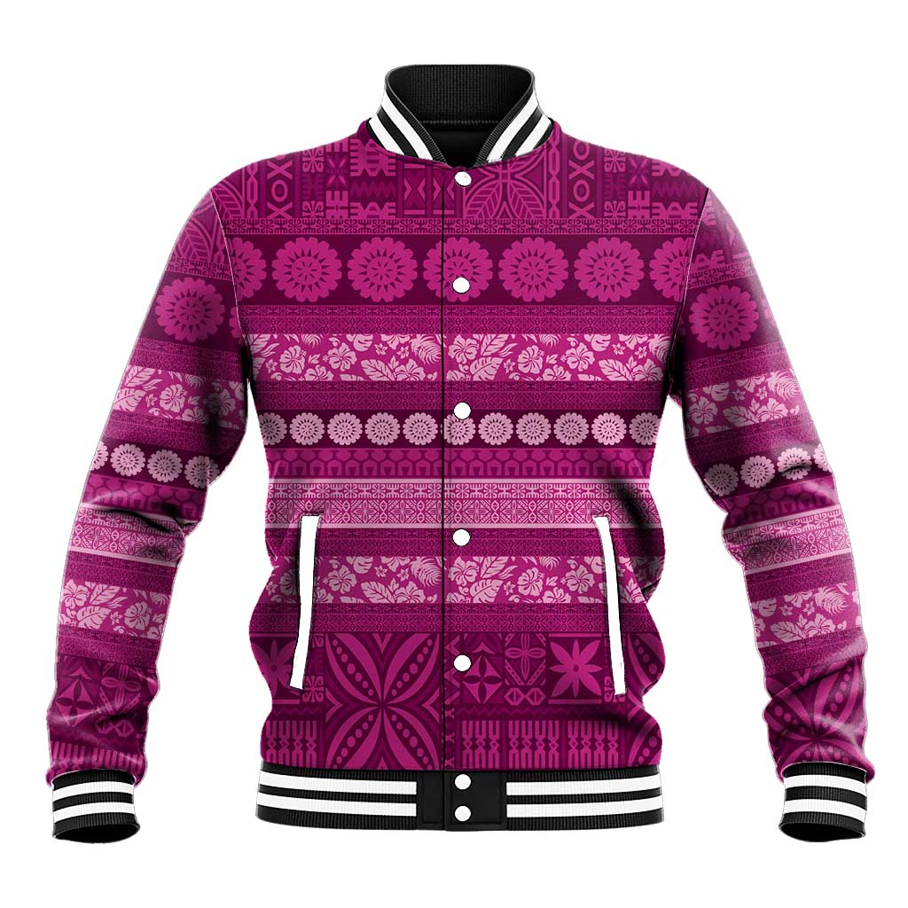 Fiji Marau na Kerisimasi Baseball Jacket Pink Tapa Masi Inspired Christmas LT9 Unisex Pink - Polynesian Pride