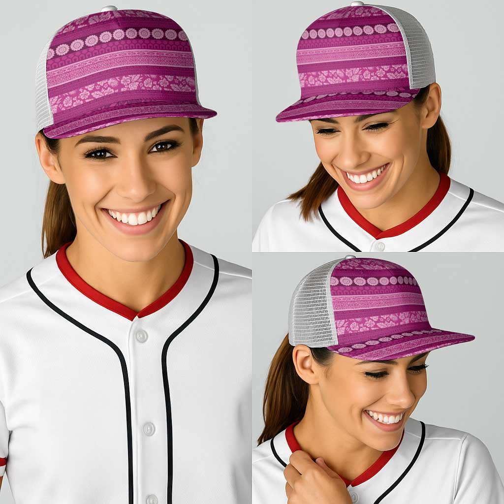 Fiji Marau na Kerisimasi Baseball Net Cap Pink Tapa Masi Inspired Christmas - Polynesian Pride
