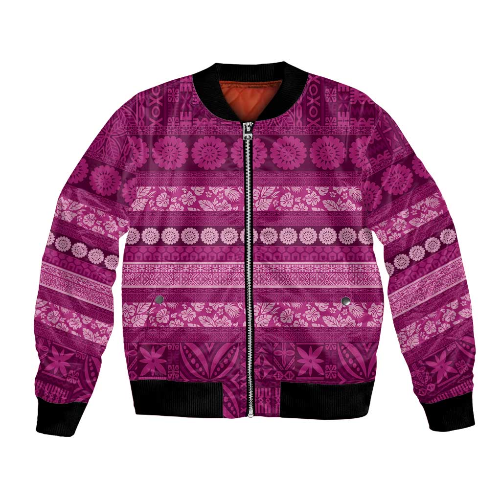 Fiji Marau na Kerisimasi Bomber Jacket Pink Tapa Masi Inspired Christmas LT9 Unisex Pink - Polynesian Pride