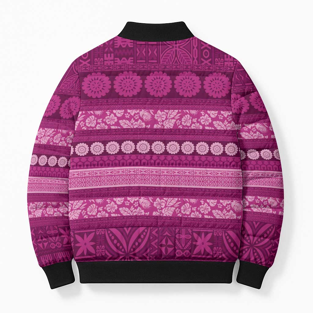 Fiji Marau na Kerisimasi Bomber Puffer Jacket Pink Tapa Masi Inspired Christmas LT9 - Polynesian Pride