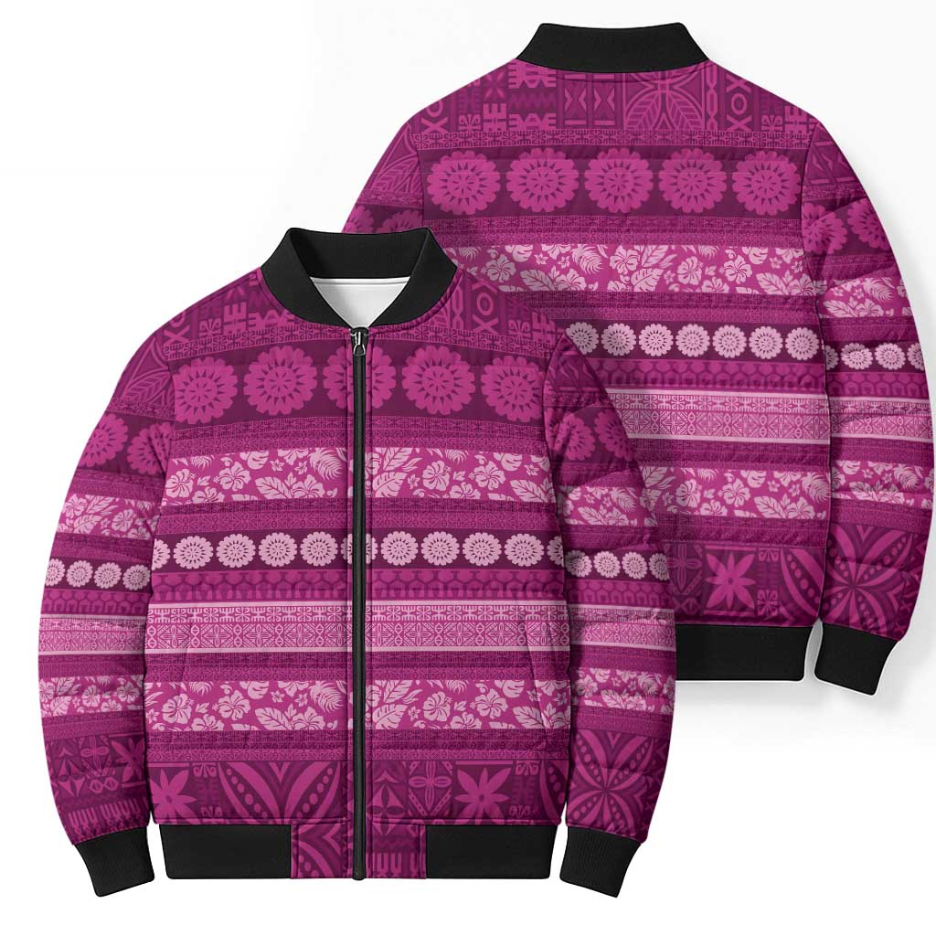 Fiji Marau na Kerisimasi Bomber Puffer Jacket Pink Tapa Masi Inspired Christmas LT9 - Polynesian Pride