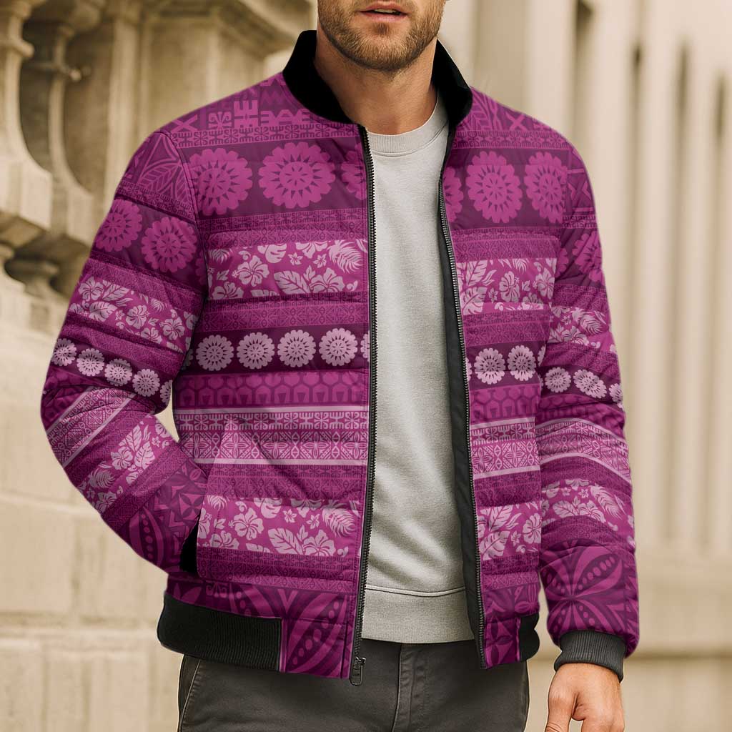 Fiji Marau na Kerisimasi Bomber Puffer Jacket Pink Tapa Masi Inspired Christmas LT9 - Polynesian Pride