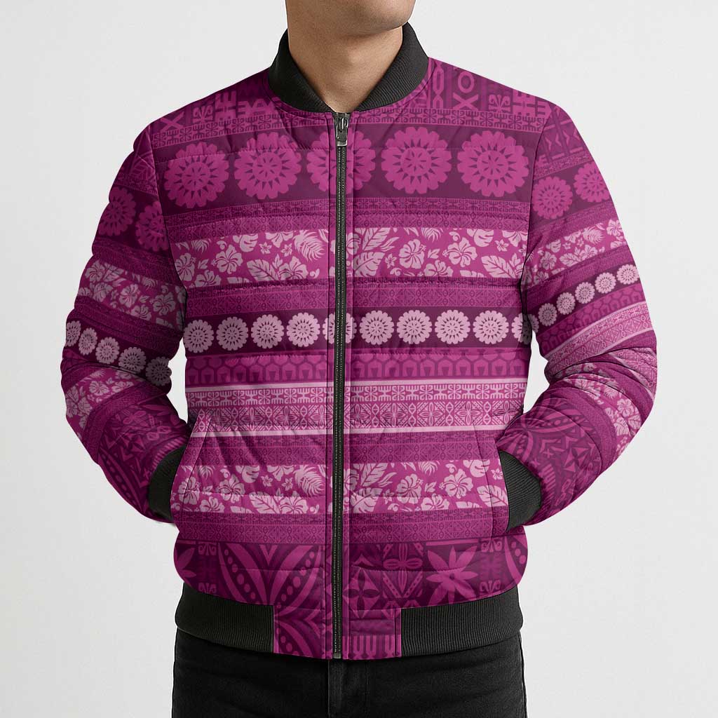 Fiji Marau na Kerisimasi Bomber Puffer Jacket Pink Tapa Masi Inspired Christmas LT9 - Polynesian Pride