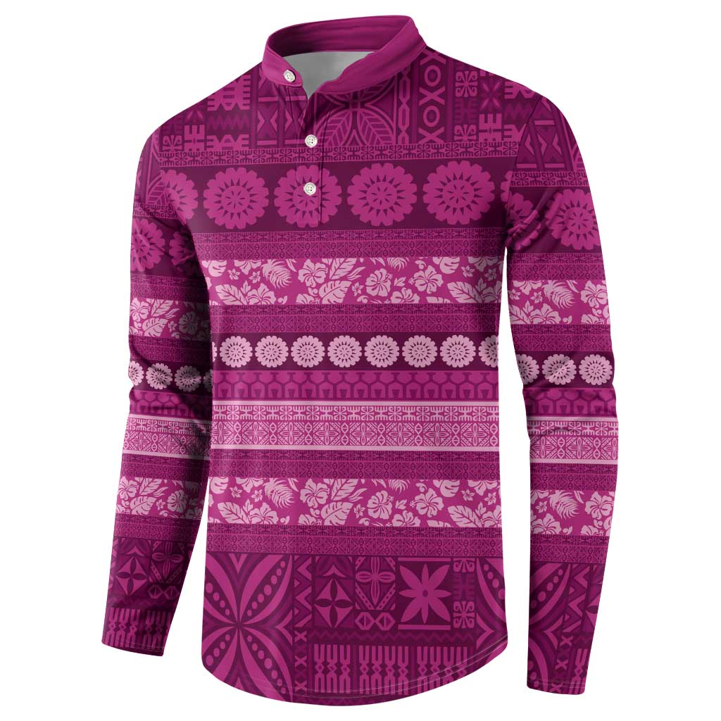 Fiji Marau na Kerisimasi Button Sweatshirt Pink Tapa Masi Inspired Christmas LT9 - Polynesian Pride