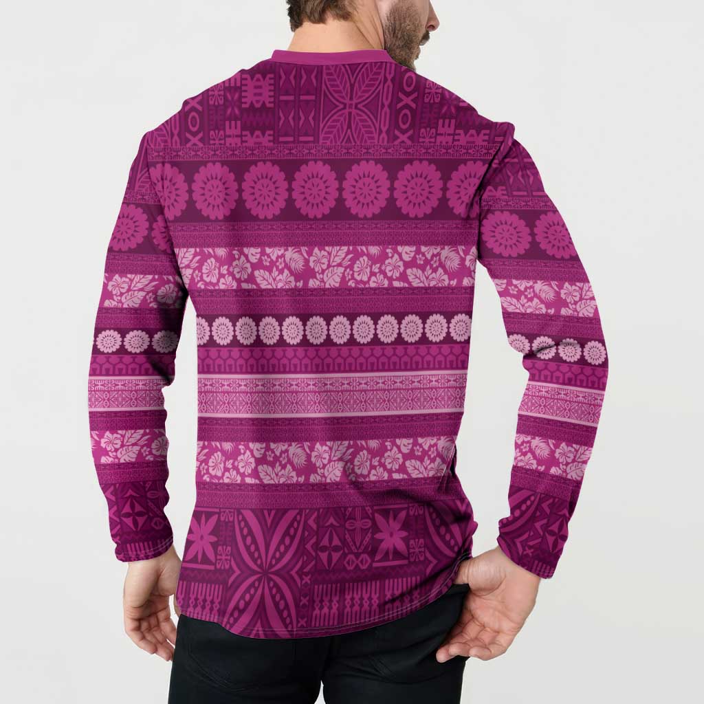 Fiji Marau na Kerisimasi Button Sweatshirt Pink Tapa Masi Inspired Christmas LT9 - Polynesian Pride