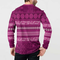 Fiji Marau na Kerisimasi Button Sweatshirt Pink Tapa Masi Inspired Christmas LT9 - Polynesian Pride