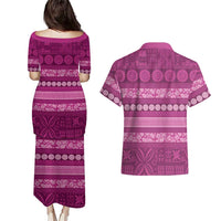 Fiji Marau na Kerisimasi Couples Matching Puletasi and Hawaiian Shirt Pink Tapa Masi Inspired Christmas - Polynesian Pride