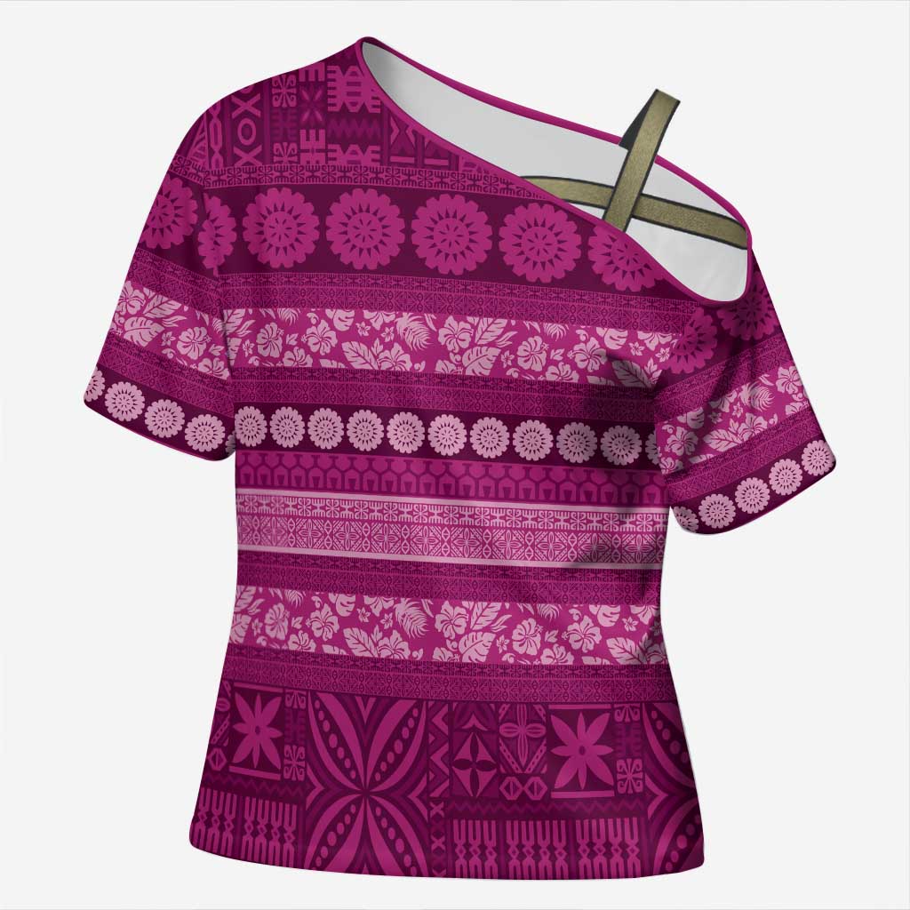 Fiji Marau na Kerisimasi Cross Shoulder Shirt Pink Tapa Masi Inspired Christmas LT9 Female Pink - Polynesian Pride