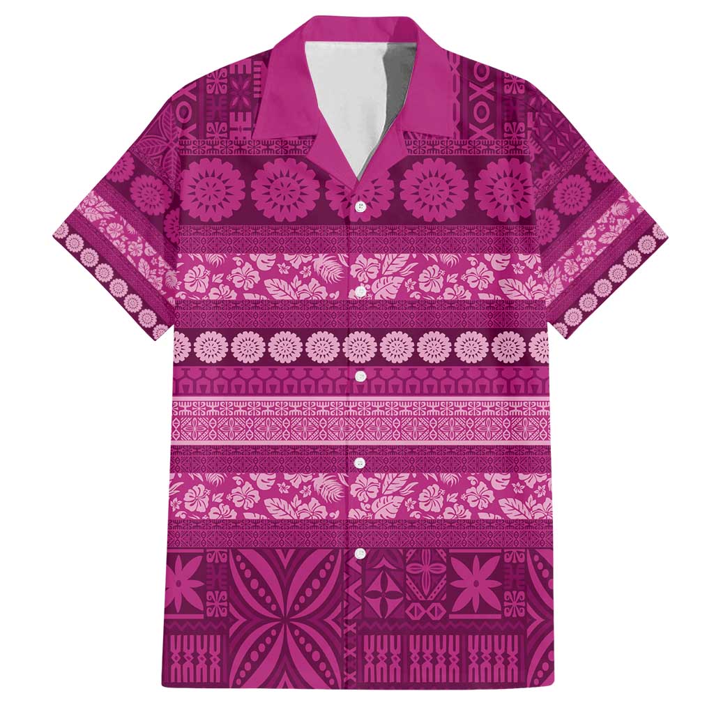 Fiji Marau na Kerisimasi Family Matching Long Sleeve Bodycon Dress and Hawaiian Shirt Pink Tapa Masi Inspired Christmas - Polynesian Pride