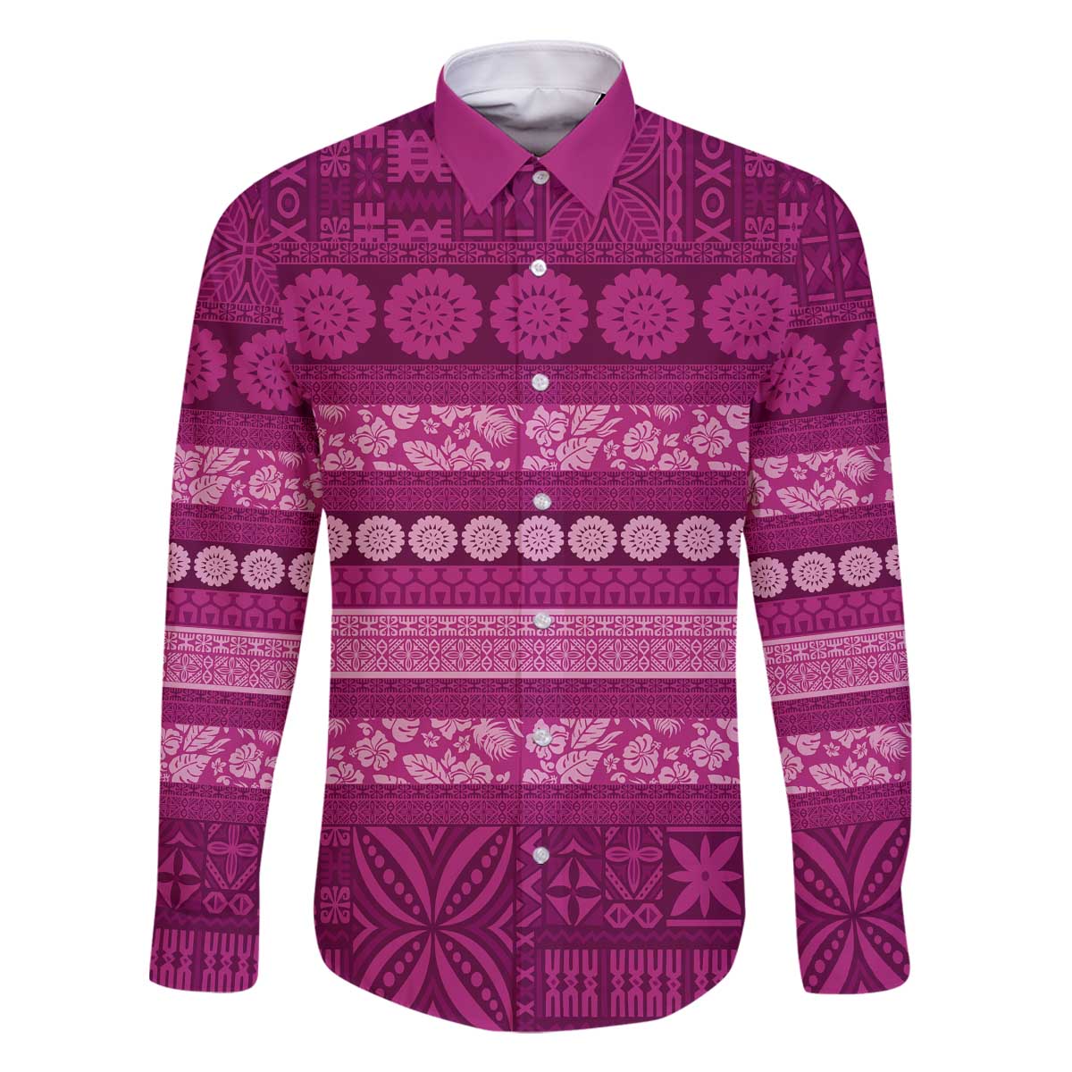 Fiji Marau na Kerisimasi Family Matching Off The Shoulder Long Sleeve Dress and Hawaiian Shirt Pink Tapa Masi Inspired Christmas - Polynesian Pride