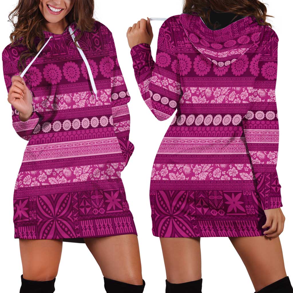 Fiji Marau na Kerisimasi Hoodie Dress Pink Tapa Masi Inspired Christmas - Polynesian Pride