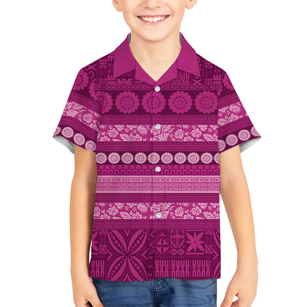 Fiji Marau na Kerisimasi Kid Hawaiian Shirt Pink Tapa Masi Inspired Christmas LT9 Kid Pink - Polynesian Pride
