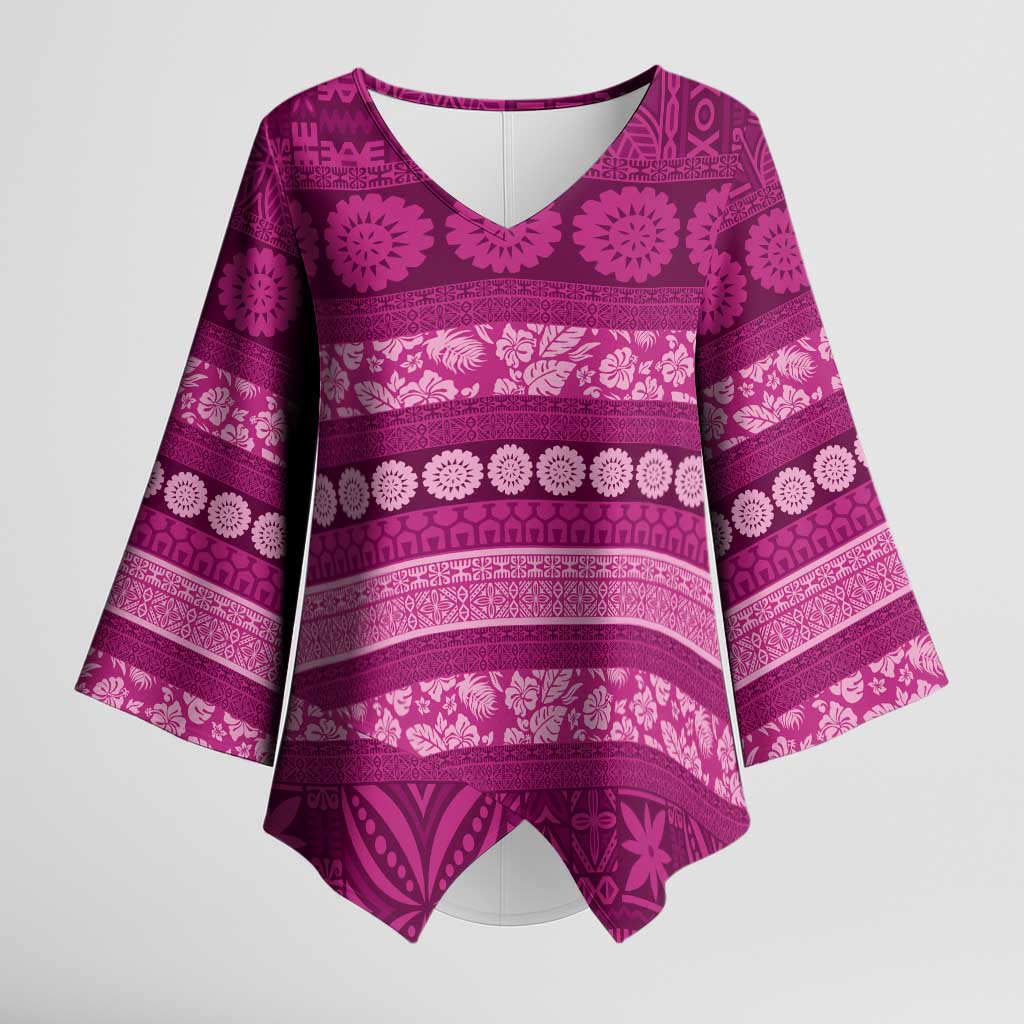 Fiji Marau na Kerisimasi Kimono Sleeve Blouse Pink Tapa Masi Inspired Christmas LT9 Female Pink - Polynesian Pride