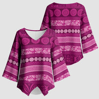 Fiji Marau na Kerisimasi Kimono Sleeve Blouse Pink Tapa Masi Inspired Christmas LT9 - Polynesian Pride