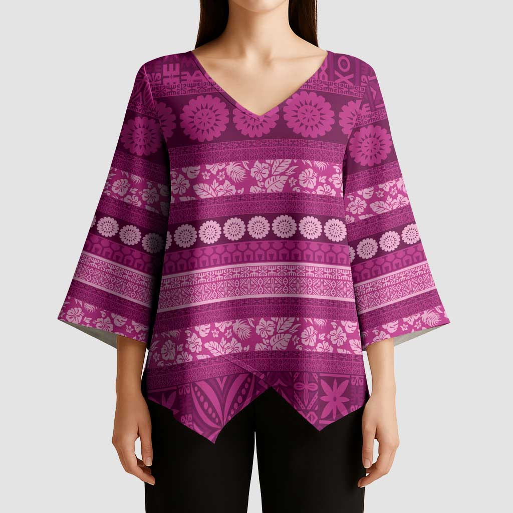 Fiji Marau na Kerisimasi Kimono Sleeve Blouse Pink Tapa Masi Inspired Christmas LT9 - Polynesian Pride
