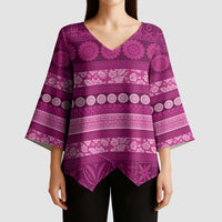 Fiji Marau na Kerisimasi Kimono Sleeve Blouse Pink Tapa Masi Inspired Christmas LT9 - Polynesian Pride