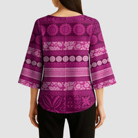 Fiji Marau na Kerisimasi Kimono Sleeve Blouse Pink Tapa Masi Inspired Christmas LT9 - Polynesian Pride