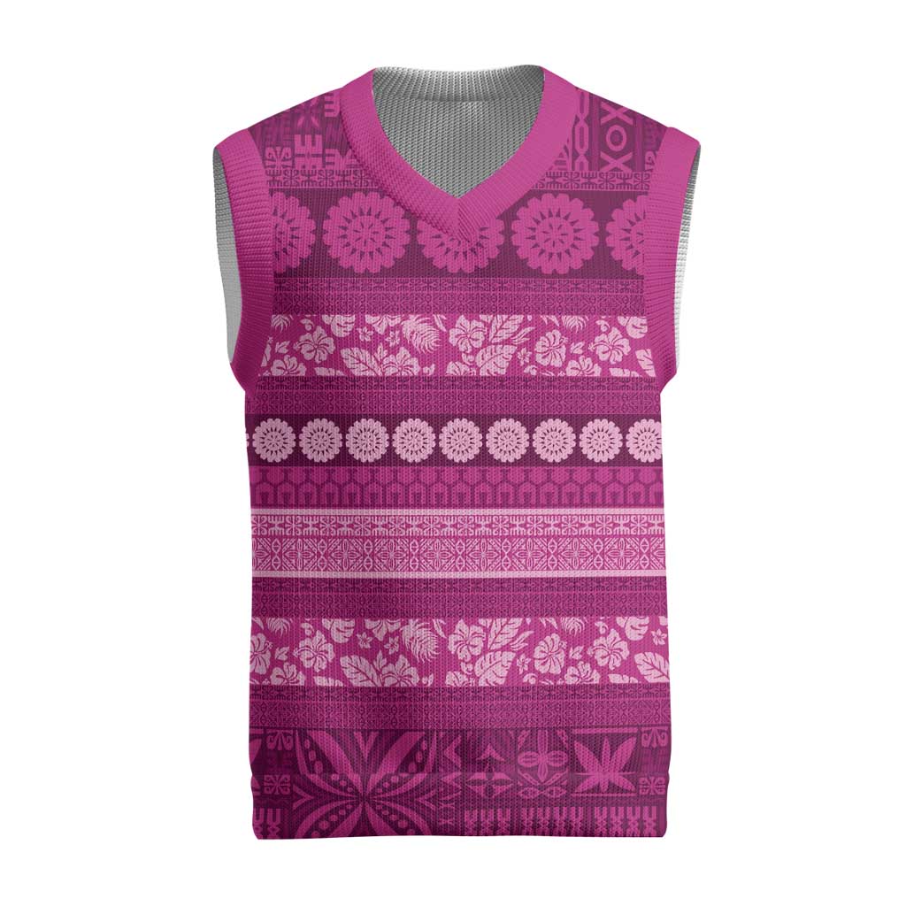 Fiji Marau na Kerisimasi Christmas Knitted V-Neck Vest Pink Tapa Masi Inspired Christmas LT9 Pink - Polynesian Pride