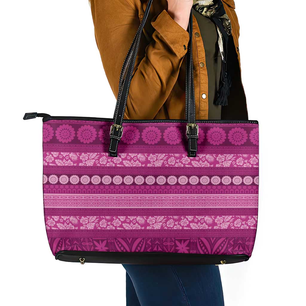 Fiji Marau na Kerisimasi Leather Tote Bag Pink Tapa Masi Inspired Christmas LT9 - Polynesian Pride