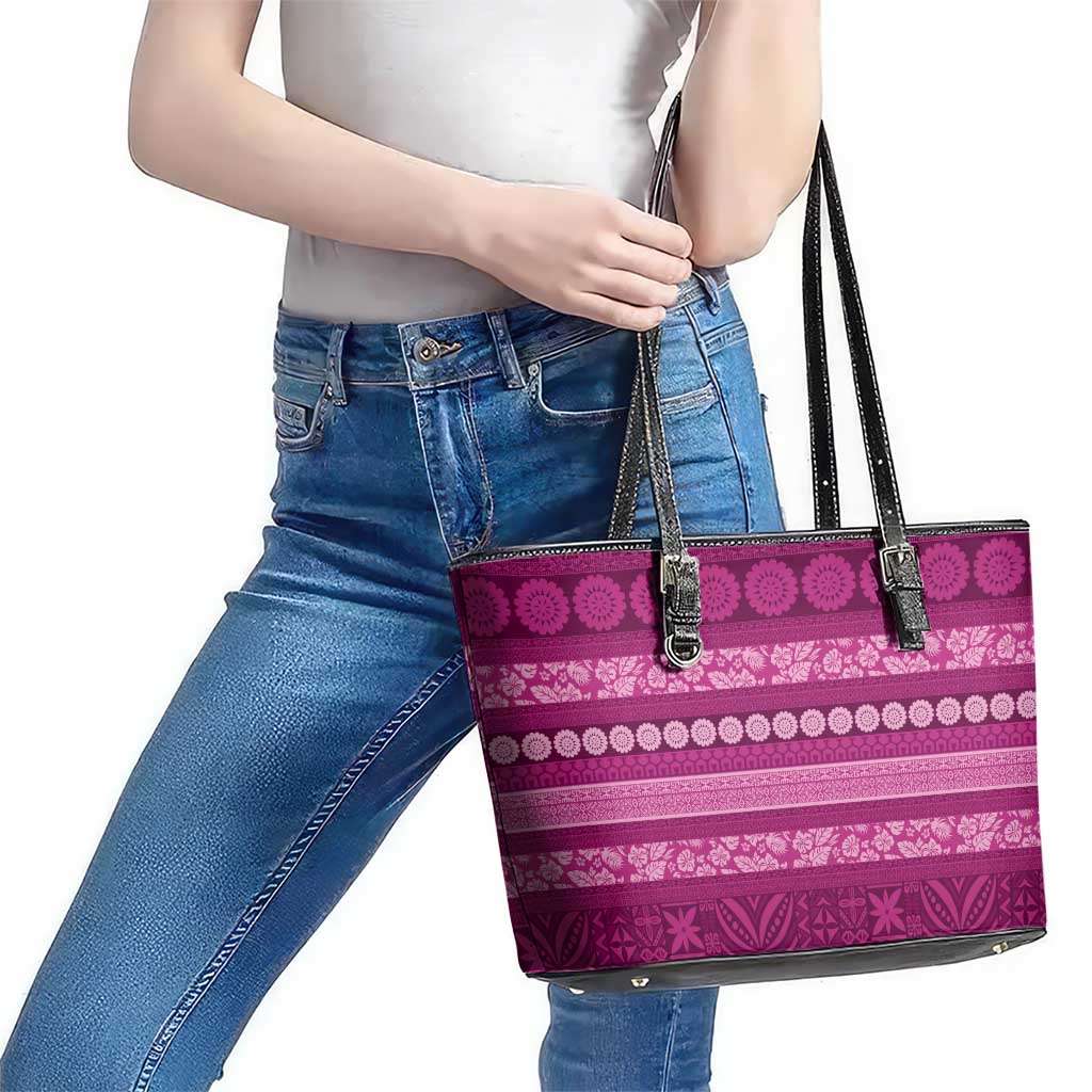 Fiji Marau na Kerisimasi Leather Tote Bag Pink Tapa Masi Inspired Christmas LT9 - Polynesian Pride