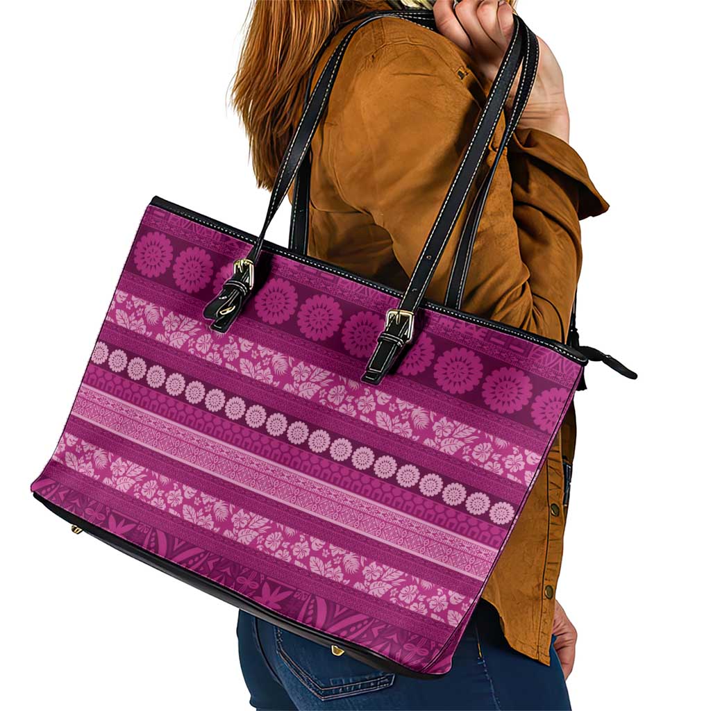 Fiji Marau na Kerisimasi Leather Tote Bag Pink Tapa Masi Inspired Christmas LT9 - Polynesian Pride