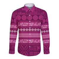 Fiji Marau na Kerisimasi Long Sleeve Button Shirt Pink Tapa Masi Inspired Christmas LT9 Unisex Pink - Polynesian Pride