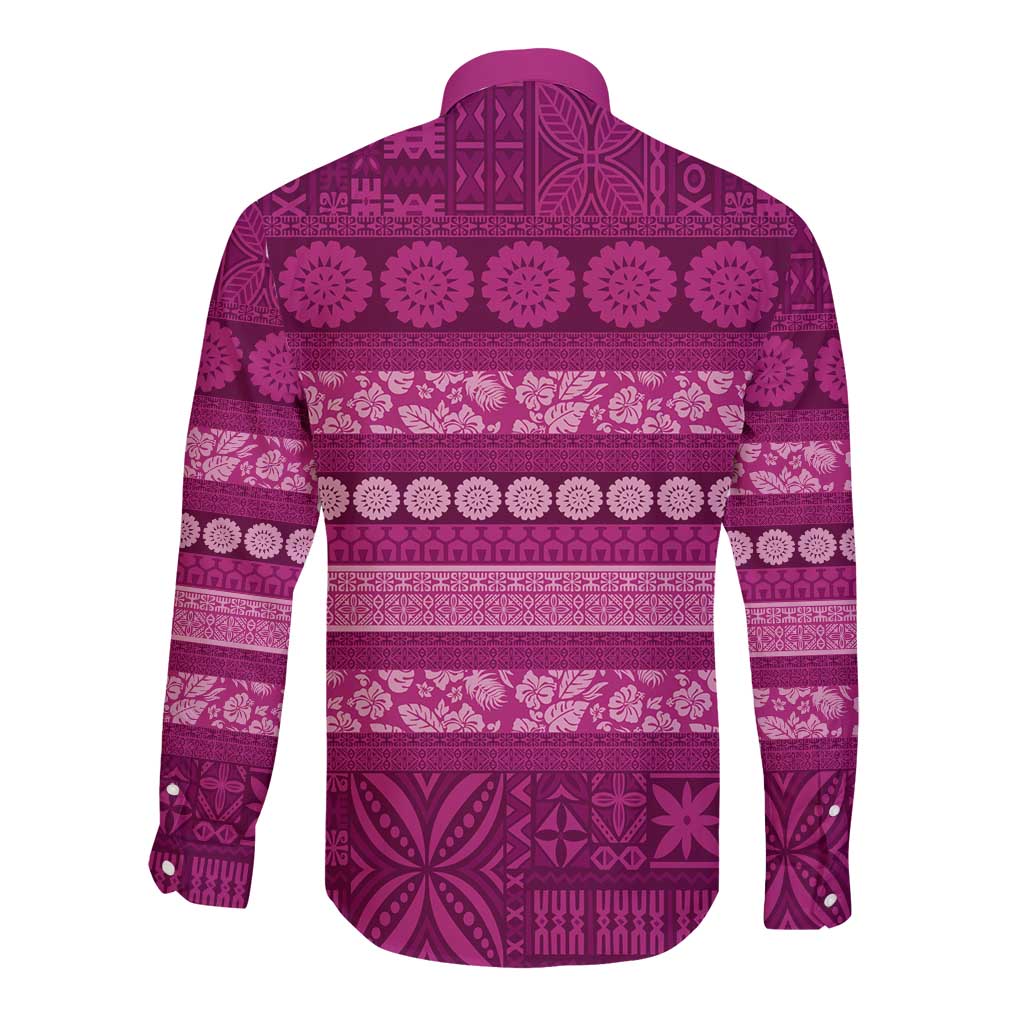 Fiji Marau na Kerisimasi Long Sleeve Button Shirt Pink Tapa Masi Inspired Christmas LT9 - Polynesian Pride