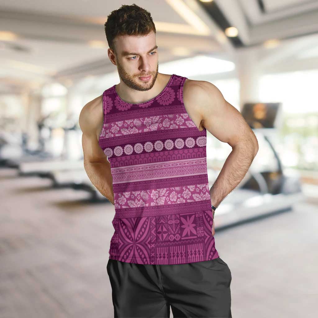 Fiji Marau na Kerisimasi Men Tank Top Pink Tapa Masi Inspired Christmas LT9 Pink - Polynesian Pride