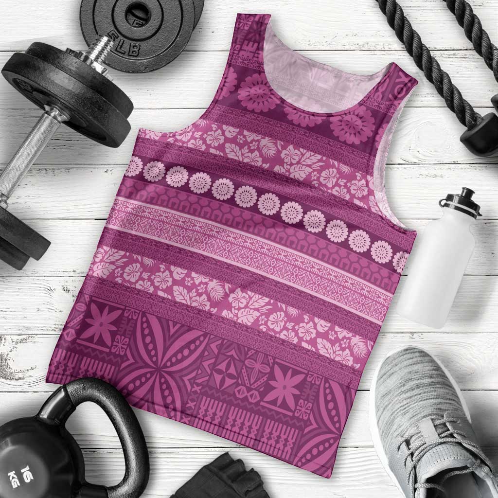 Fiji Marau na Kerisimasi Men Tank Top Pink Tapa Masi Inspired Christmas LT9 - Polynesian Pride