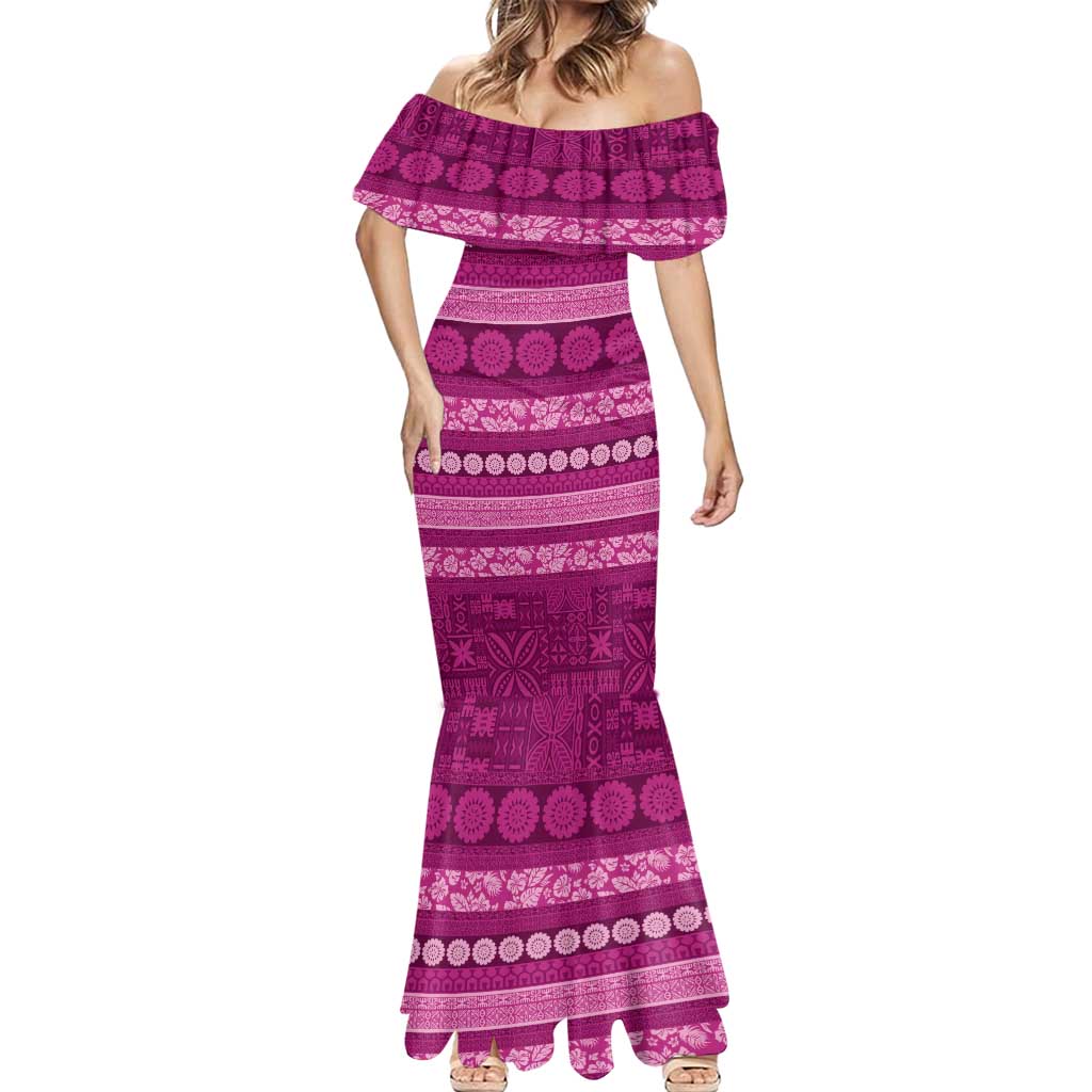 Fiji Marau na Kerisimasi Mermaid Dress Pink Tapa Masi Inspired Christmas - Polynesian Pride