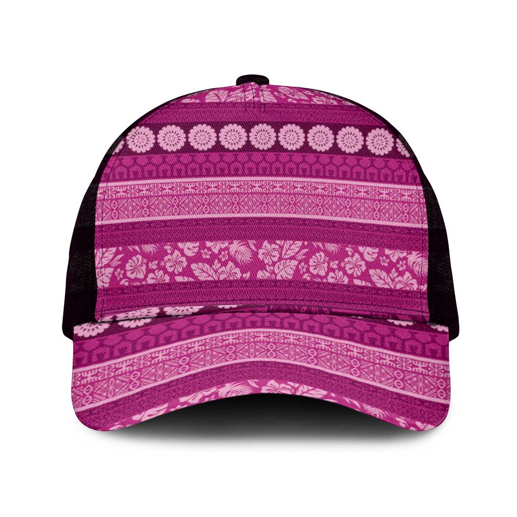 Fiji Marau na Kerisimasi Mesh Trucker Cap Pink Tapa Masi Inspired Christmas - Polynesian Pride
