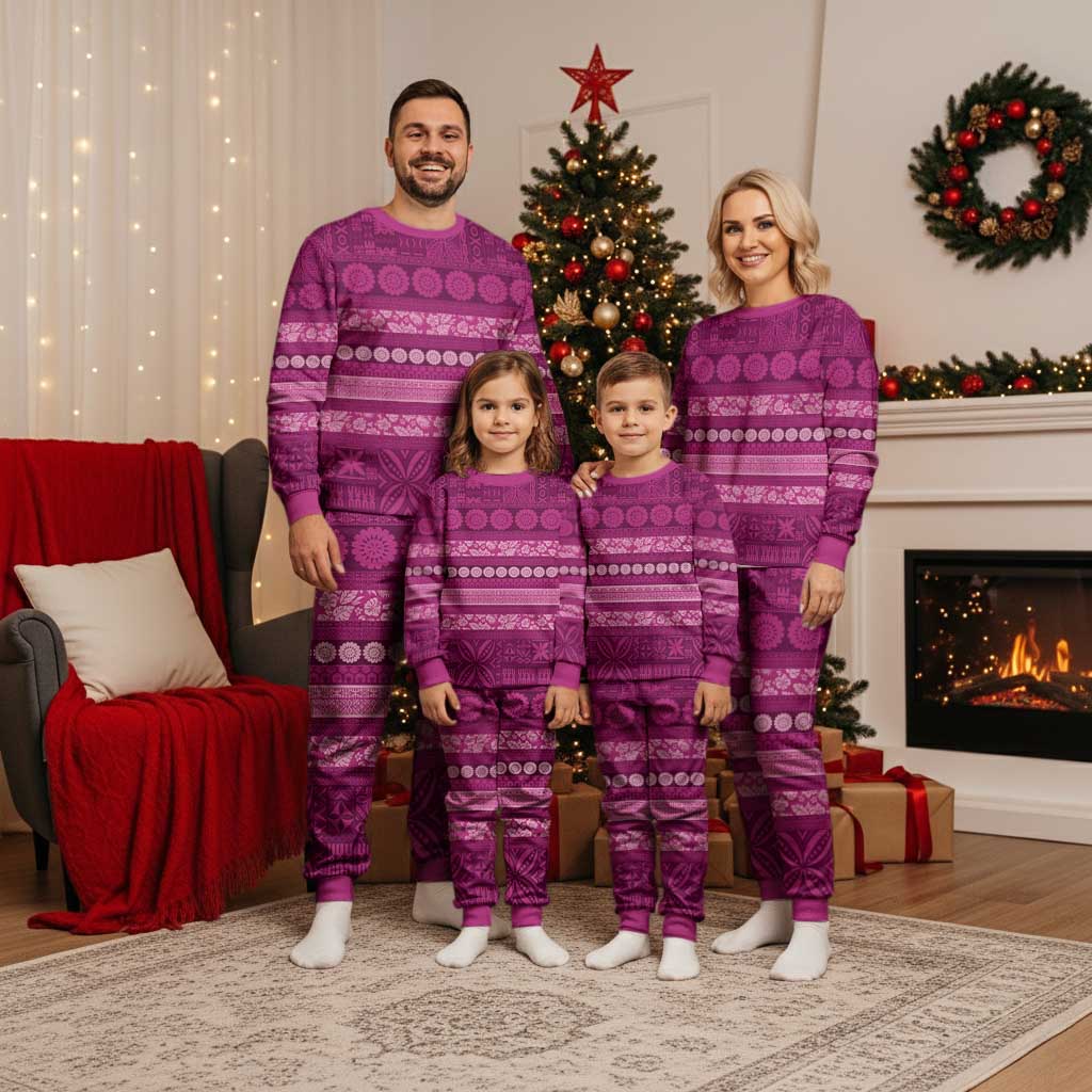 Fiji Marau na Kerisimasi Christmas Pajama Set Pink Tapa Masi Inspired Christmas LT9 - Polynesian Pride