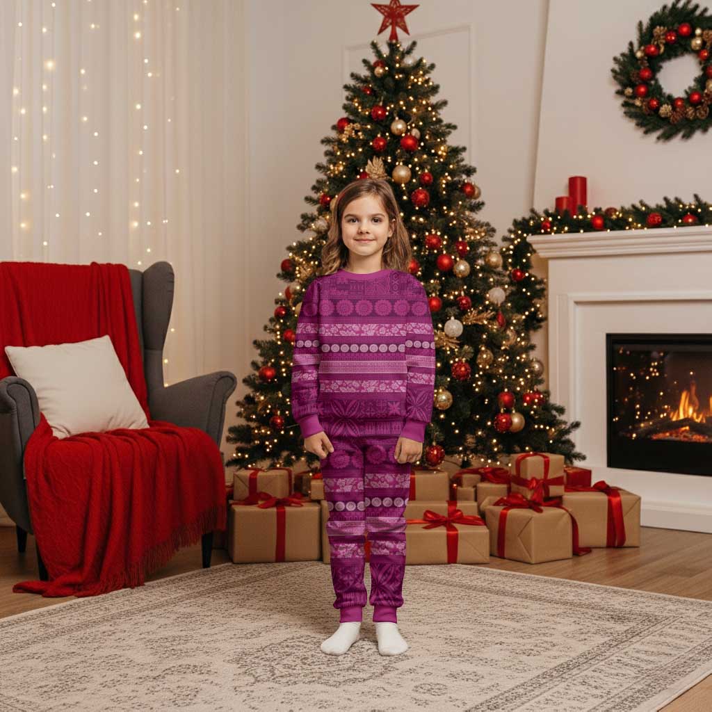 Fiji Marau na Kerisimasi Christmas Pajama Set Pink Tapa Masi Inspired Christmas LT9 Kid Pink - Polynesian Pride