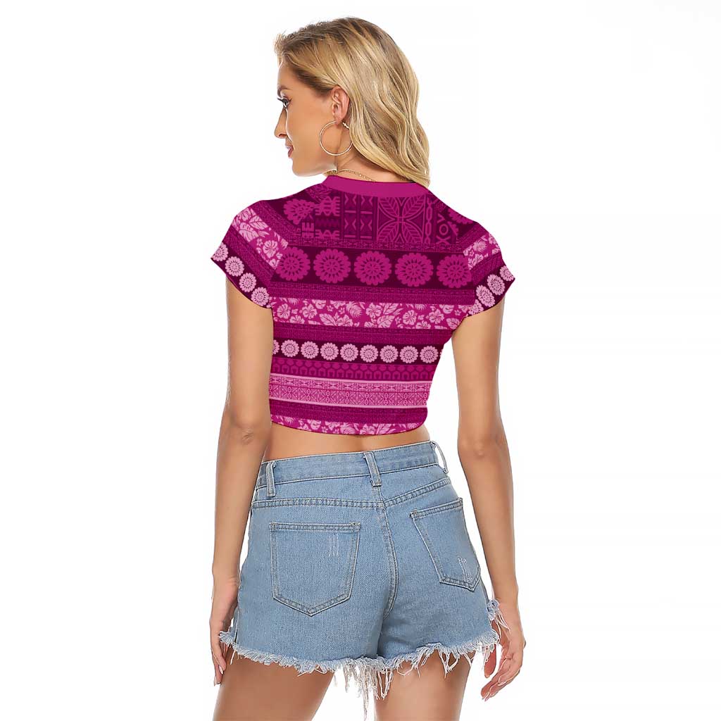 Fiji Marau na Kerisimasi Raglan Cropped T Shirt Pink Tapa Masi Inspired Christmas LT9 - Polynesian Pride