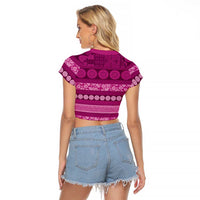 Fiji Marau na Kerisimasi Raglan Cropped T Shirt Pink Tapa Masi Inspired Christmas LT9 - Polynesian Pride