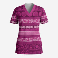 Fiji Marau na Kerisimasi Scrub Top Pink Tapa Masi Inspired Christmas LT9 Adult Pink - Polynesian Pride