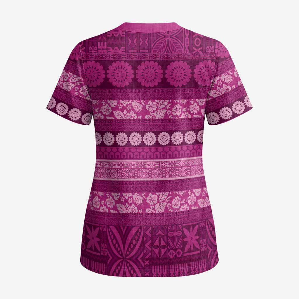 Fiji Marau na Kerisimasi Scrub Top Pink Tapa Masi Inspired Christmas LT9 - Polynesian Pride