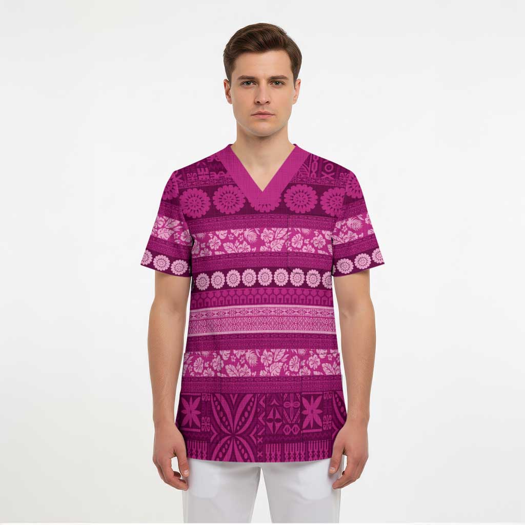 Fiji Marau na Kerisimasi Scrub Top Pink Tapa Masi Inspired Christmas LT9 - Polynesian Pride