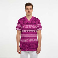 Fiji Marau na Kerisimasi Scrub Top Pink Tapa Masi Inspired Christmas LT9 - Polynesian Pride