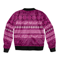 Fiji Marau na Kerisimasi Sleeve Zip Bomber Jacket Pink Tapa Masi Inspired Christmas LT9 - Polynesian Pride