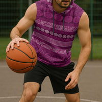 Fiji Marau na Kerisimasi Sleeveless Hoodie Pink Tapa Masi Inspired Christmas - Polynesian Pride