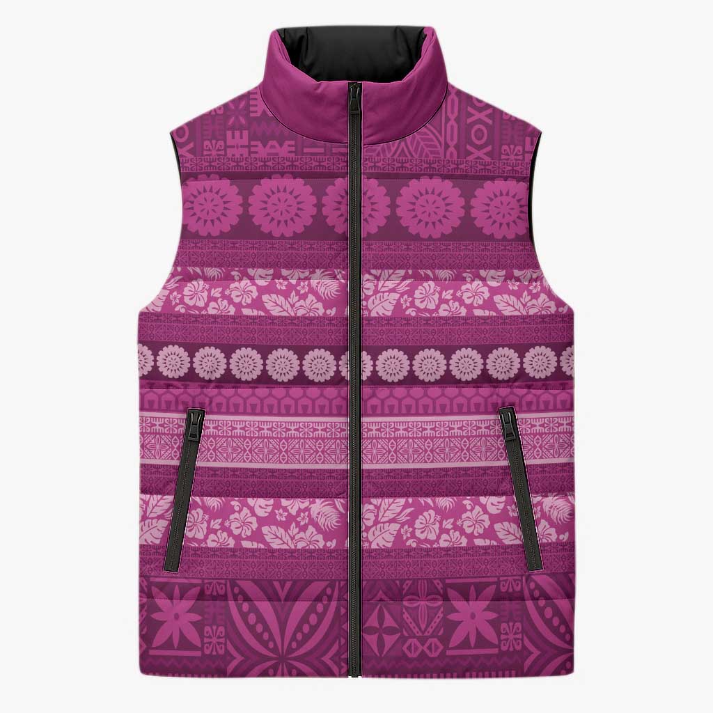 Fiji Marau na Kerisimasi Sleeveless Puffer Jacket Pink Tapa Masi Inspired Christmas LT9 Unisex Pink - Polynesian Pride