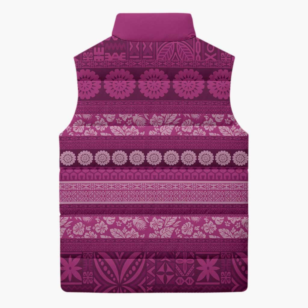 Fiji Marau na Kerisimasi Sleeveless Puffer Jacket Pink Tapa Masi Inspired Christmas LT9 - Polynesian Pride