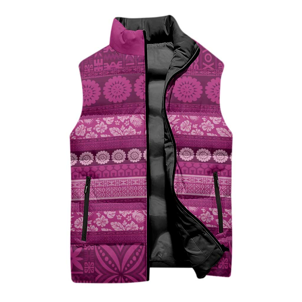 Fiji Marau na Kerisimasi Sleeveless Puffer Jacket Pink Tapa Masi Inspired Christmas LT9 - Polynesian Pride