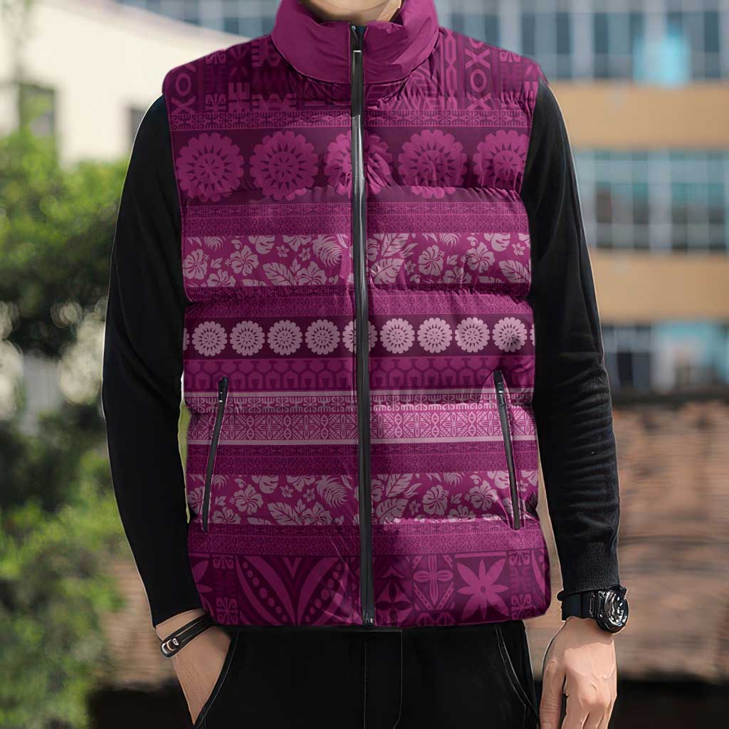 Fiji Marau na Kerisimasi Sleeveless Puffer Jacket Pink Tapa Masi Inspired Christmas LT9 - Polynesian Pride