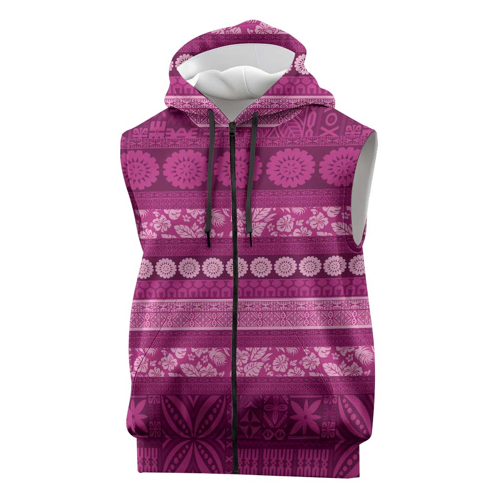 Fiji Marau na Kerisimasi Sleeveless Zip Hoodie Pink Tapa Masi Inspired Christmas LT9 Pink - Polynesian Pride