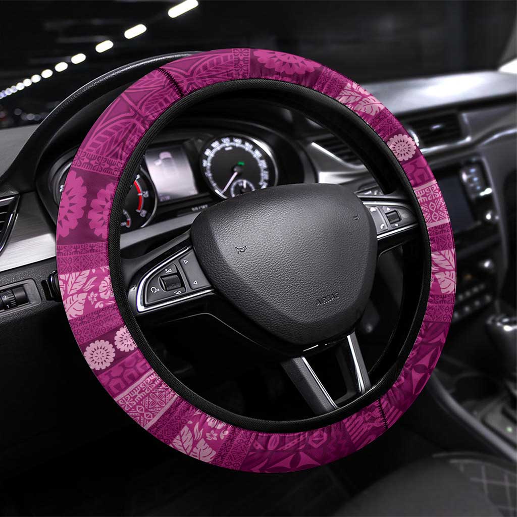 Fiji Marau na Kerisimasi Steering Wheel Cover Pink Tapa Masi Inspired Christmas LT9 Universal Fit Pink - Polynesian Pride
