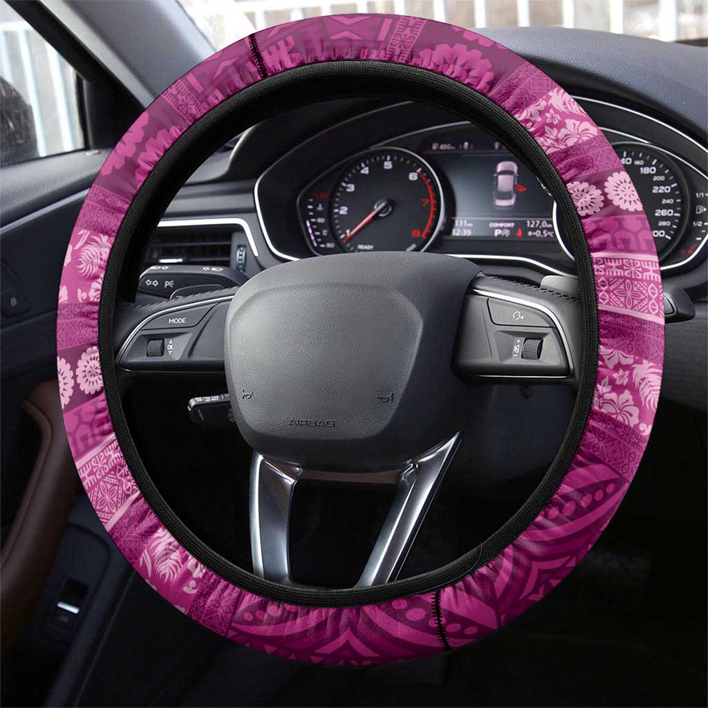 Fiji Marau na Kerisimasi Steering Wheel Cover Pink Tapa Masi Inspired Christmas LT9 - Polynesian Pride