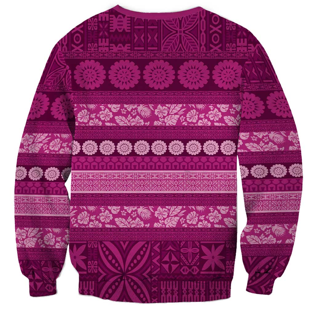 Fiji Marau na Kerisimasi Sweatshirt Pink Tapa Masi Inspired Christmas LT9 - Polynesian Pride