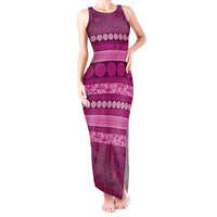 Fiji Marau na Kerisimasi Tank Maxi Dress Pink Tapa Masi Inspired Christmas - Polynesian Pride